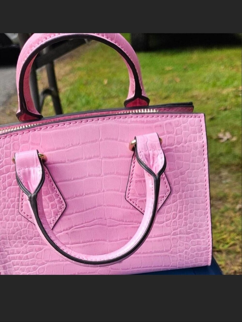 Pink Croc-Embossed Top-Handle Satchel